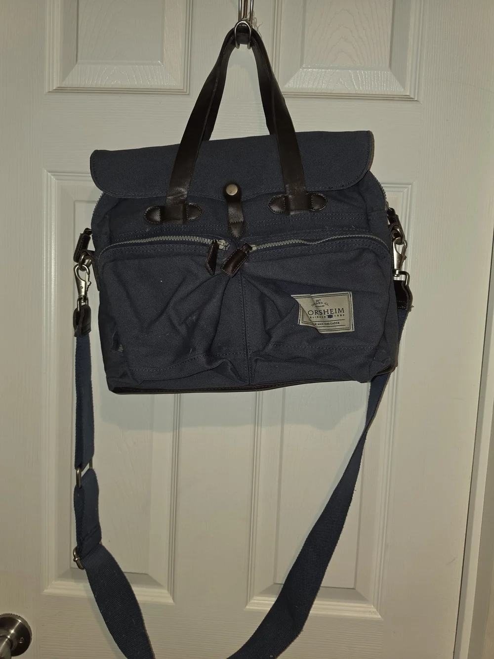 Florsheim Blue Canvas & Leather Messenger Crossbody Bag